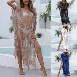 Womens Summer Beach Dressseaside Resort Sexy Hollow Tassel Shirt Irregular Long Dress Swimsuit Blouse Cover Up For Women 2024