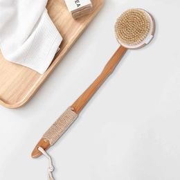 Bath Tools Accessories Shower brush natural bristle exfoliating wooden body massage shower brush SPA female skin care dry body brush Q240430