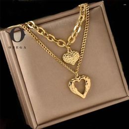 Pendant Necklaces Obega Multilayer Heart Imitation Pearl Choker Necklace For Women Temperament Gold Color Chain Simple Korean Party Jewelry