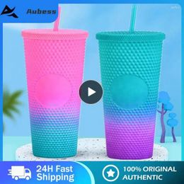 Tumblers Coffee Mugs Food Grade Bpa Free Reusable For Juice Milk Tea Gradient Christmas Gift Straw Cup Plastic With Lid Taza