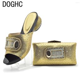Dress Shoes Nigerian Women And Bag Set Decorated With Rhinestone Wedding Bride Heels Luxury Slip On Party Pumps