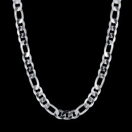 Pendant Necklaces New Classic 925 Sterling Silver 10MM Mens Geometric Chain Necklace 20/24 inch Fashion Designer Wedding Jewelry Gift Q240430