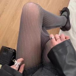 Women Socks Black Tights Pantyhose Luxury Silver Silk Thigh High Stockings Lingerie Sexy Slim Body