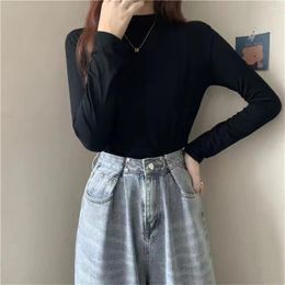 Women's T Shirts Women Turtleneck Long Sleeve Sweater Spring Autumn Thin Shirt Pullover Slim Simple Basic Solid Colour Tops Jumper