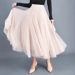 Skirts For Women Women's A Line Fairy Elastic Waist Tulle Midi Skirt High Solid Colour Mesh Dress Wrap Around