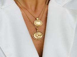 10pcs New Fashion pendant necklace bohemian female doublelayer necklace retro gold carved coin necklace For women jewelry343L4472523