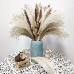 Decorative Flowers 80Pcs Natural Dried Pampas Grass Flower Bouquet Fluffy White Pompous Reed Tail Wheat Boho Home Decor