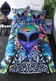 Trippy Alien by Brizbazaar Bedding Set Watercolor Witchcraft Duvet Cover The Third Eye Bed Set 3pcs Mandala Saucerman Bedspreads C4055183