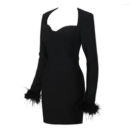 Casual Dresses Elegant High Quality 2024 For Women Feathers Mini Sexy Slim Party Club Summer