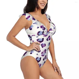 Women's Swimwear Ruffled One-piece Swimsuit Women Watercolour Leopard Sexy Lace Up Monokini Girl Beach Bathing Suit