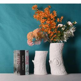 Vases Simple White Tree Stump Ceramic Vase Table Top Living Room Decoration Home Art Flower Arrangement Modern Decor Gift