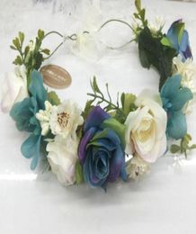 Custom made children blue flowers crown simulation flowers Girls princess garlands kids Laceup tie rattan weaving wreath A004846864735004