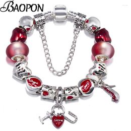 Charm Bracelets Romantic I LOVE YOU Pendant Bracelet For Women With Crystal Family Charms Beads Pendants High-Quality Jewellery Drop