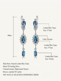 Stud GEM039S BALLET 4 88Ct Natural London Blue Topaz Gemstone Drop Earrings 925 Sterling Silver Flower for Women Fine Jewellery 25293153