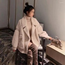 Women's Jackets Autumn And Winter Lamb Wool Thickened Loose Warm Suit Collar Motorcycle Jacket Coat Women