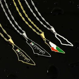 Pendant Necklaces Palestine Fashion National Map Flag Pendant Necklace Stainless Steel Mens Rural Map Ethnic Jewellery Gift H240506