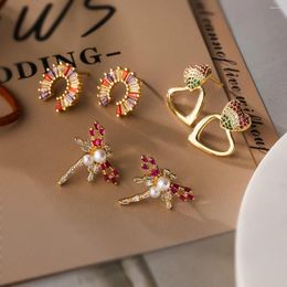 Stud Earrings Glamorous Heart Dragonfly Shaped For Women Girls High Quality OL Party Dating Waterproof Jewelry