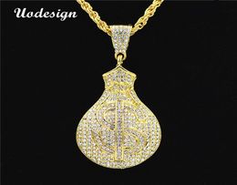 Uodesign HIP Hop Gold Colour Iced Out Bling US Dollars Purse Pendants Necklaces for Men Jewelry3818315