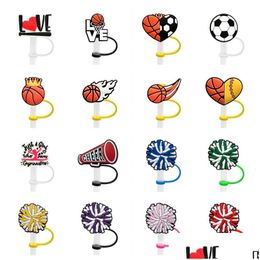 Drinking Straws Custom Sport Cheer Sile St Toppers Accessories Er Charms Reusable Splash Proof Dust Plug Decorative 8Mm Party Drop D Dhl8V