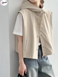 Women's Vests PULABO Sleeveless For Women Casual Hooded Top 2024 Cardigan Korean Version Of The Shoulders Section Jacket