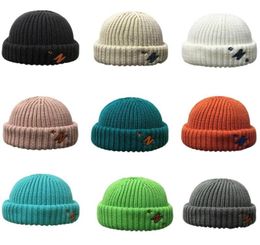 Women Men Winter Warm Knitted Beanie Hat Neon Candy Colour Letter Embroidery Cuffed Brimless Hip Hop Vintage Landlord Docker Skul4904288