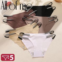 Women's Panties 5pcs Double Glitter Tape Briefs Breathable Soft Low Waisted Cut-out Lingerie Broken Diamond Sexy Strap Underwear