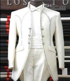 New Custom Made White Groom Tuxedos Groomsmen Men Prom Blazer Wedding Clothing Business Suits JacketPantsGirdleTie 2632451439