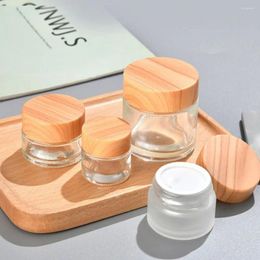Storage Bottles Wood Grain Glass Cream Box Frosted Face Bottled Portable Travel Mask Cosmetic Liquid Foundation Lotion Refillabe Bottle