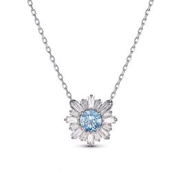 neckless for woman Swarovskis Jewellery Matching Blue Sunflower Necklace Female Swallow Element Crystal Daisy Collar Chain Female