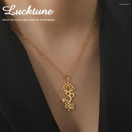 Pendant Necklaces Lucktune Buddhism Lotus Flower OM Necklace Stainless Steel Unalome Symbol Chain For Women Men Vintage Jewellery