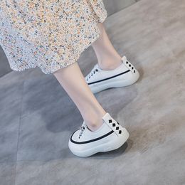 Little White Shoes Women's Spring and Autumn New Fashion Casual Soft Sole Shoes Flat Bottom Lace up Back Woven Jelly Sole Shoes