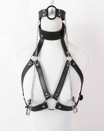 Bondage Sexy Faux Leather Lingerie Breast Binder Bra Top And Mouth Gag With Nipple Clamps Female Body Harness Fetish Restraint Cos3729452