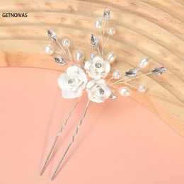 Hair Clips Wedding Flower Hairpin Stick Bride Hairpins Accessories Crystal U-shaped Alloy Sticks Forks Girls Crowns