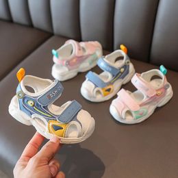 Children Sports Sandals Summer Cartoon Kids Softsoled Beach Boys Casual Hollow Shoes Closed Toe Baby Flat 240426