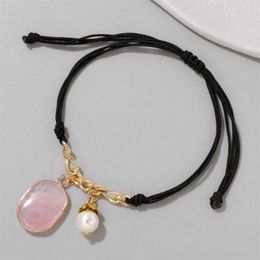 Strand Handmade Braided Bracelet Natural Stone Rose Quartzs Amazonite Amethysts Beads Charm Bracelets For Women Girls Jewellery Gift