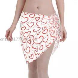 Valentines Love Heart Women Cover Up Wrap Chiffon Swimwear Pareo Scarf Sarong Beachwear Casual Bikini Ups Skirts Swimsuits