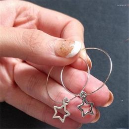 Dangle Earrings Small Star Hoop Simple Silver Color 30mm Hoops With Hollow Stars For Women Girls