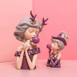 Decorative Objects Figurines Nordic Bubble Blowing Girl Office Desk Figurines Cartoon Decoration Home Accessories Arts and Crafts Supplies T240505
