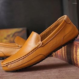 Casual Shoes 2024 Fashion Genuine Leather Men Loafers Flat Driving Brand Male Footwear Black Yellow Blue Soft DX115