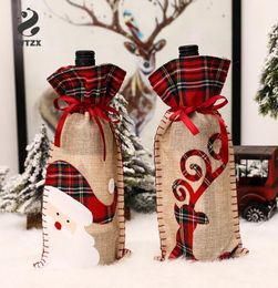 Christmas Wine Bottle Covers Fabric Drawstring Decor Bag Santa ClausElk Style Wine Bottle Cover for Decorate Wine Bottles8624603