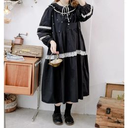 Casual Dresses 120cm Bust Spring Autumn 2024 Women Sweet Mori Kei Girl Fashion Embroidered Loose Plus Size Comfortable Cotton Linen