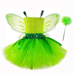 Girl Dresses Girls Green Glitter Fairy Dress Kids Butterfly Flower Tutu With Wing And Stick Hairbow Children Christmas Party Costumes