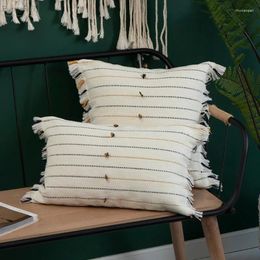 Pillow Cover Handmade Cotton Woven Tassels Ivory Black Yellow Stripe For Home Decoration Sofa Bed 45x45cm/30x50cm