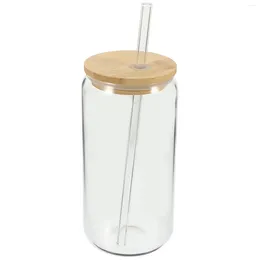 Wine Glasses Bamboo Lid Drink Espresso Cup Glass Coffee Cups With Lids And Straw Class Juice Bottles Straws Clear Tumbler
