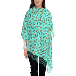 Scarves Lady Scarf Outdoor Funny Lobsters Wraps With Long Tassel Sea Star Print Shawls And Wrap Autumn Foulard