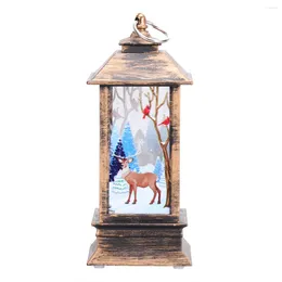 Candle Holders Christmas Portable Storm Lantern Creative Small Bronze Elk Pattern Hanging Light Decorative Vintage Lamp Without Battery