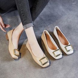 Casual Shoes Low Heeled Women's 2024 Spring Square Buckle Cowhide Head Shallow Mouth Soft Sole Super Sft Bean