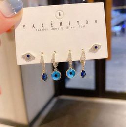 Highend Turkish Blue Evil Eye Water Drop Earrings Set Gold Colour Zircon Hamsa Women Earrings Jewellery UbTN3278326