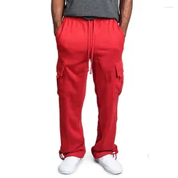 Men's Pants Fashion Casual Sweatpants Loose Solid Colour Drawstring Straight Multi-Pocket Outdoor Jogging