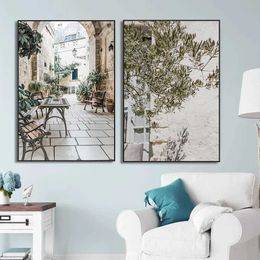 n minimalist wall art Italian olive tree branches leaving behind architecture canvas painting poster printing home room decoration J240510